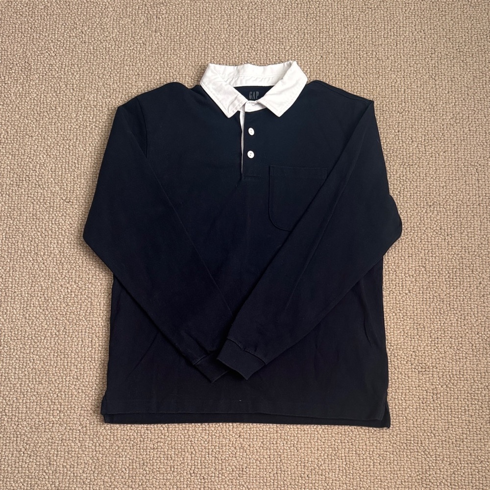 GAP Men's Navy Button Down Shirt with White Collar